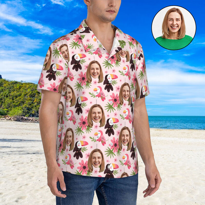 Camicia personalizzata con stampa rosa in stile hawaiano perfetta per vacanze