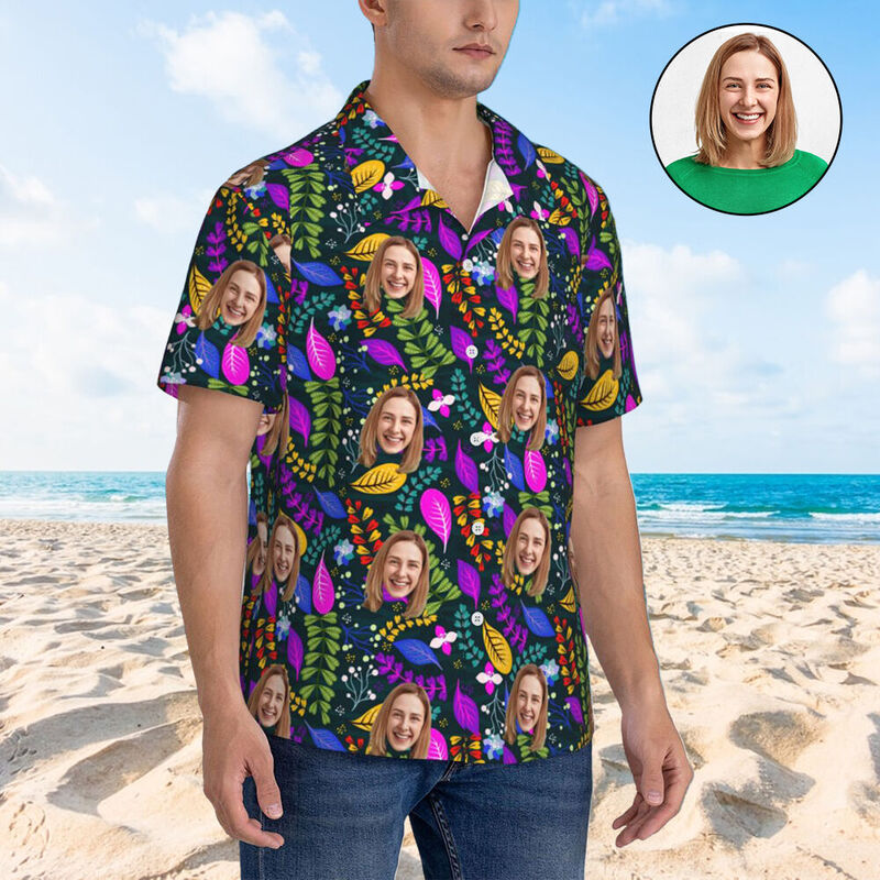 Camicie hawaiane personalizzate Fiori e foglie Camicia da spiaggia Aloha personalizzata per uomo