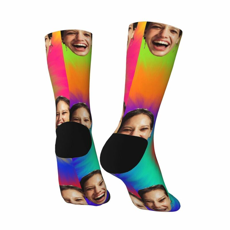 Custom Face Socks Tie Dyed Colorful Fun Mid-Tube Socks for Men and Women