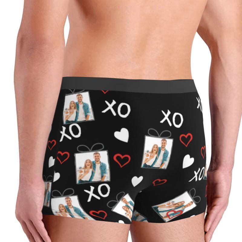 Boxer personnalisé avec photo pour homme, sous-vêtement avec motif de nœud, cadeau romantique pour petit ami