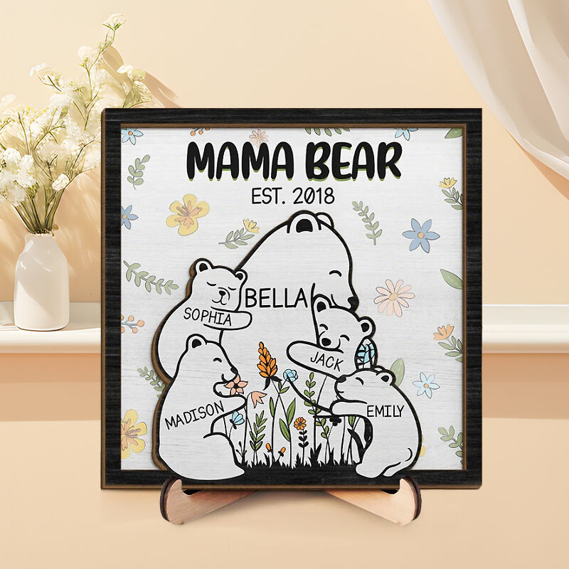 Cadre Puzzle Personnalisé Maman Ours avec Nom de Bébé Ours Design Adorable Cadeau pour la Fête des Mères