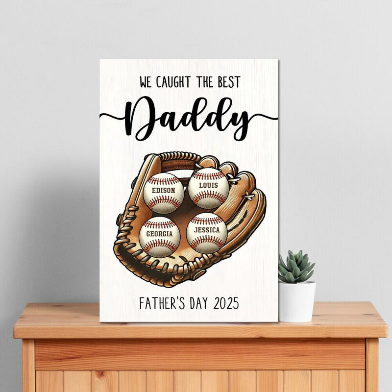 Personalized Name Canvas Wall Art with Baseball Pattern Cool Gift for Dear Dad