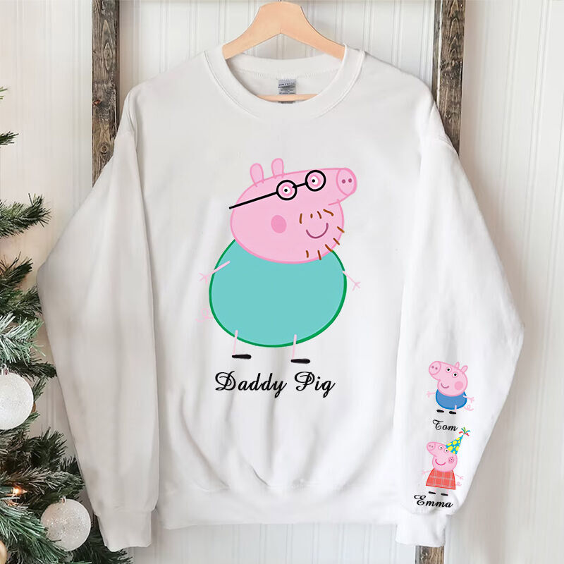 Personalized Sweatshirt with Cartoon Pictures Cute Gift for Father's Day