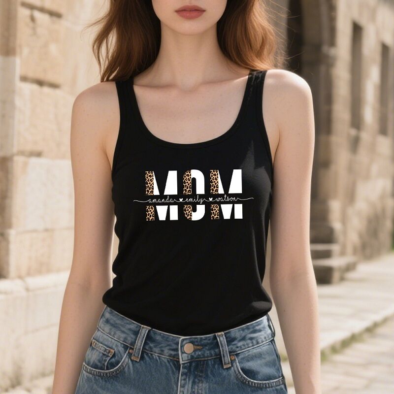 Personalized Tank Top Custom Names Leopard Print Mom Design Attractive Mother's Day Gift