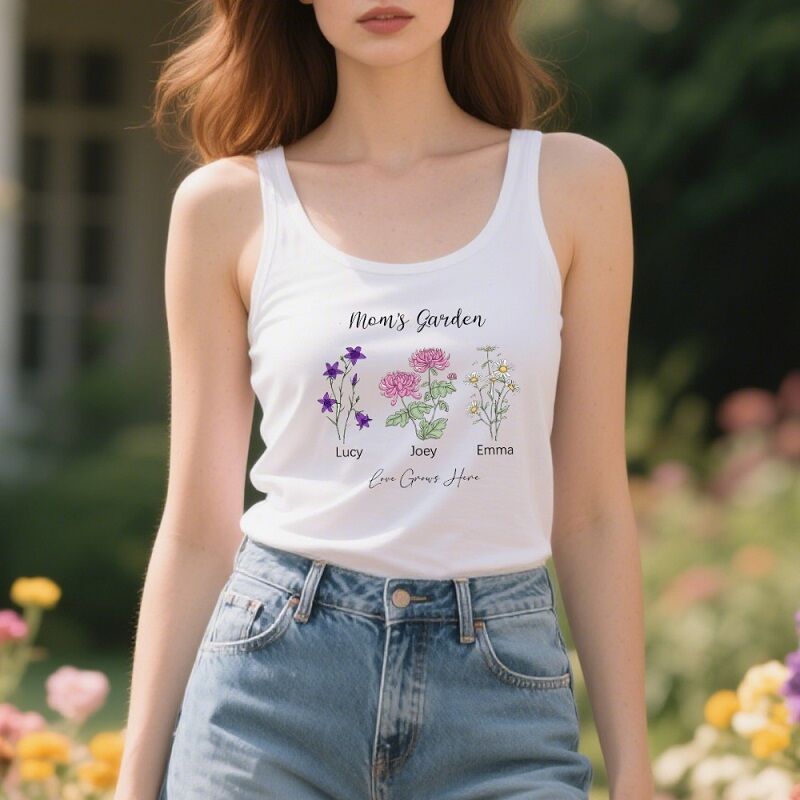 Personalized Tank Top Mom's Garden Birth Flower with Custom Names Perfect Gift for Mother's Day