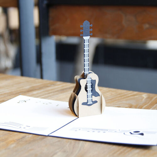 Carte Pop Up 3D Guitare creuse Cadeau créatif pour les amoureux de la musique