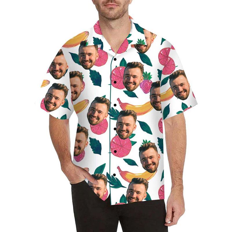 Custom Face Orange Banana Strawberry Men's All Over Print Hawaiian Shirt