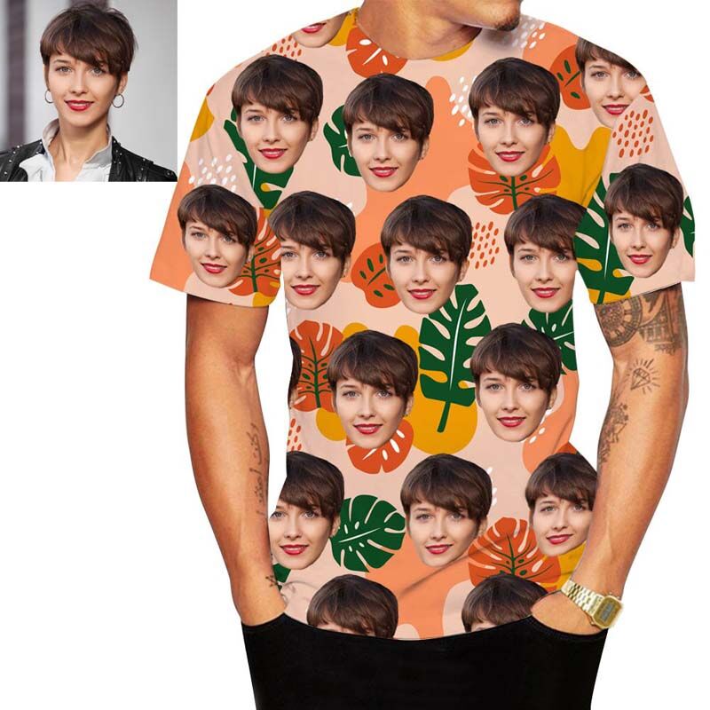 Custom Face Men's Colorful Leaves Hawaiian T Shirts