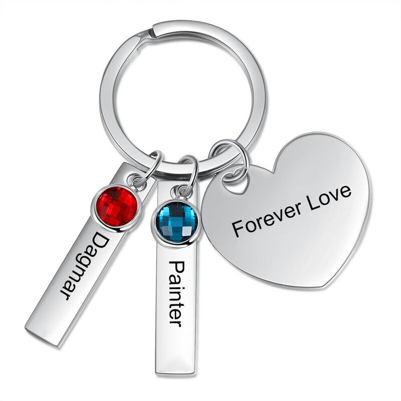 Personalized Heart Keychain with Birthstones