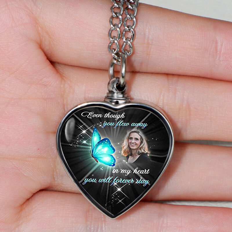 In My Heart You Will Forever Stay Custom Picture Memorial Urn Necklace