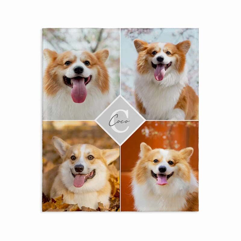 Personalized Four Photos Soft Flannel Blanket for Pets