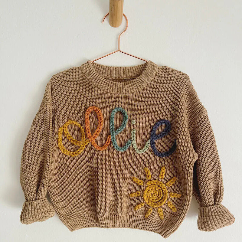 Personalized Handmade Name Sweater with Random Color Text And Sun Shaped Decoration Exquisite Gift for Kids