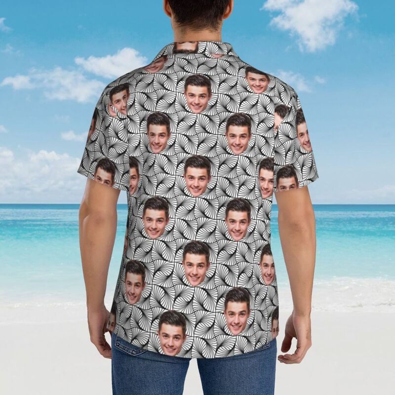 Camisa Hawaiana Personalizada Añadir Foto Cara Camisa Casual Patrón Geométrico