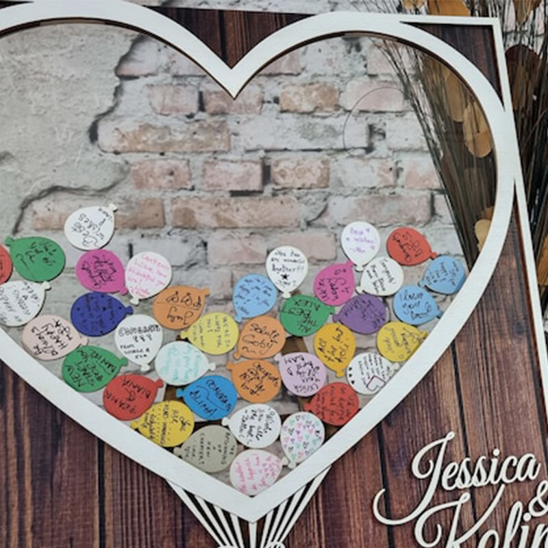 Libro de visitas de boda personalizado con inserciones de casa cálida y globos para recuerdos de boda románticos