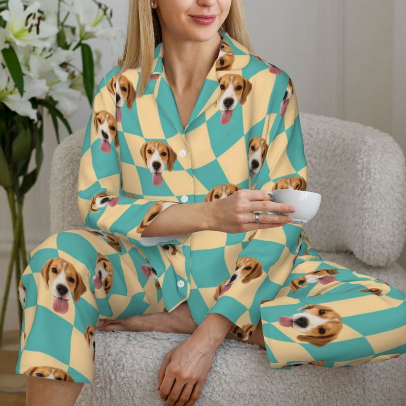 Personalisierte Pyjamas benutzerdefinierte Haustier Foto flach verzerrt Karo-Muster Großes Geschenk für die Familie