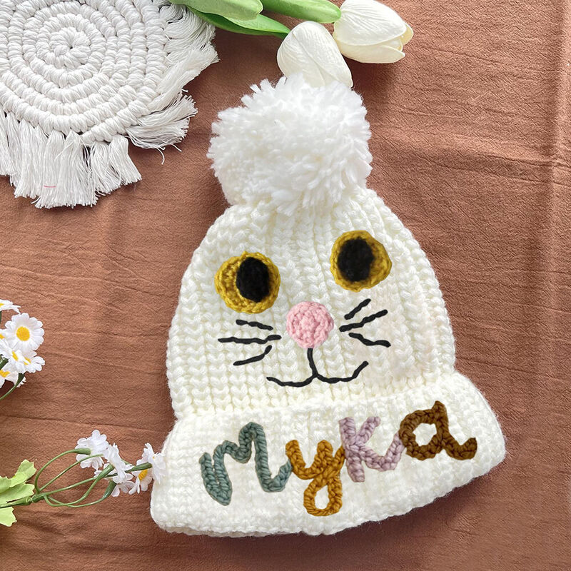 Bonnet bébé brodé personnalisé avec motif chat cadeau de nouveau-né pour bébé garçon