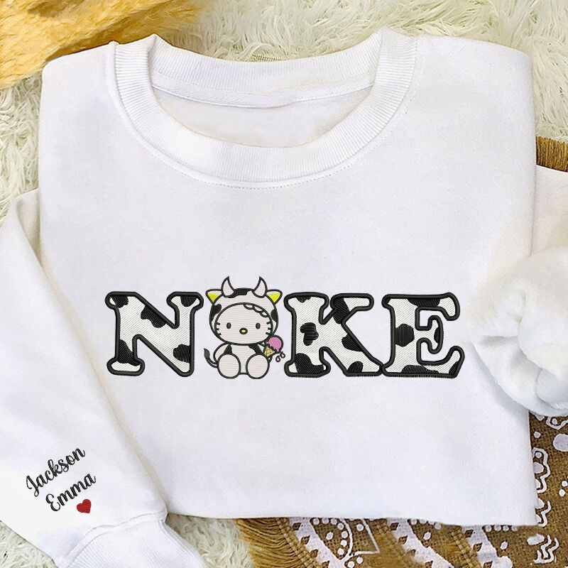 Personlig sweatshirt broderad söt Kitty Cow kostymdesign Attraktiv present till hennes mamma vänner