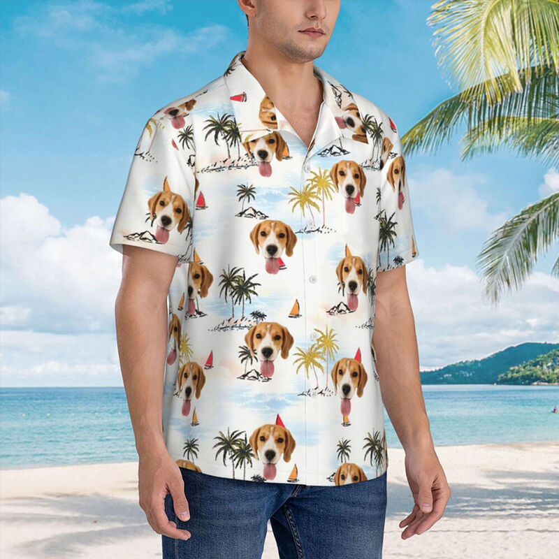 Custom Hawaiian Shirt with Beach Coconut Tree Pattern Holiday Gift for Pet Owners