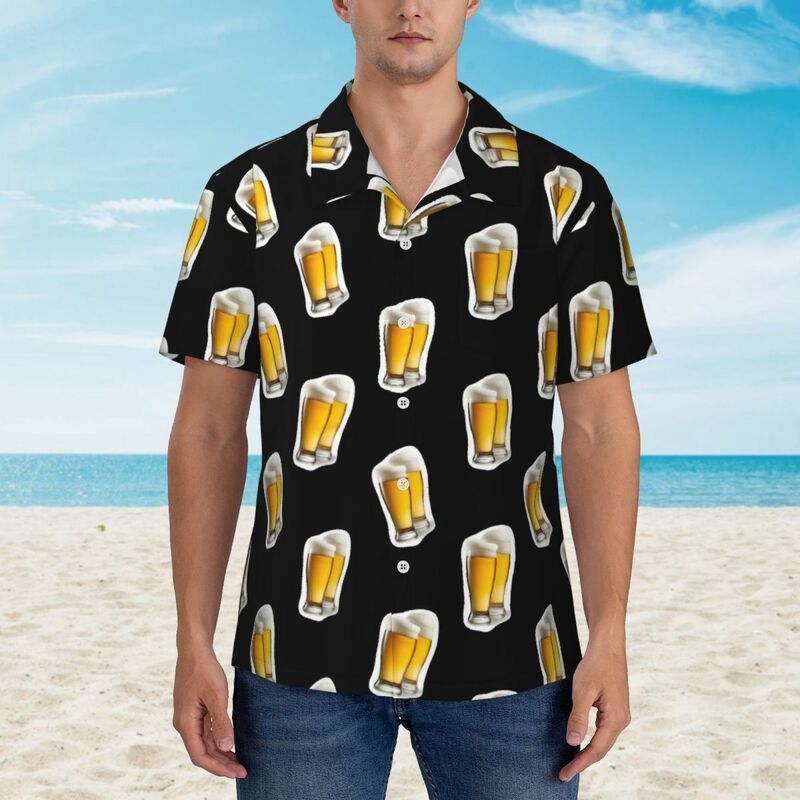 Personalized Hawaiian Shirt Funny Muscular Dad Beer Print Casual Short Sleeve Shirt for Father's Day