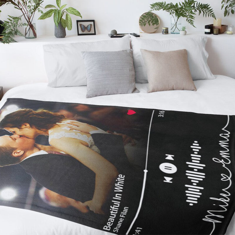 Personalized  Your Favorite Song Spotify Code Photo Blanket for Couple