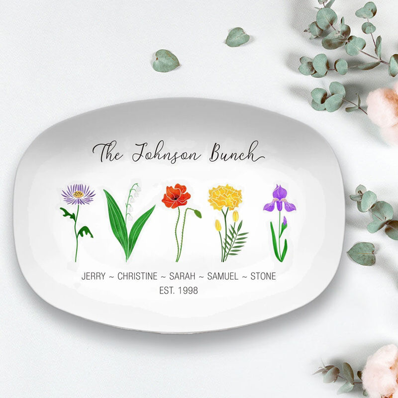 Personalized Birthflower Date And Name Plate Creative Gift for Family