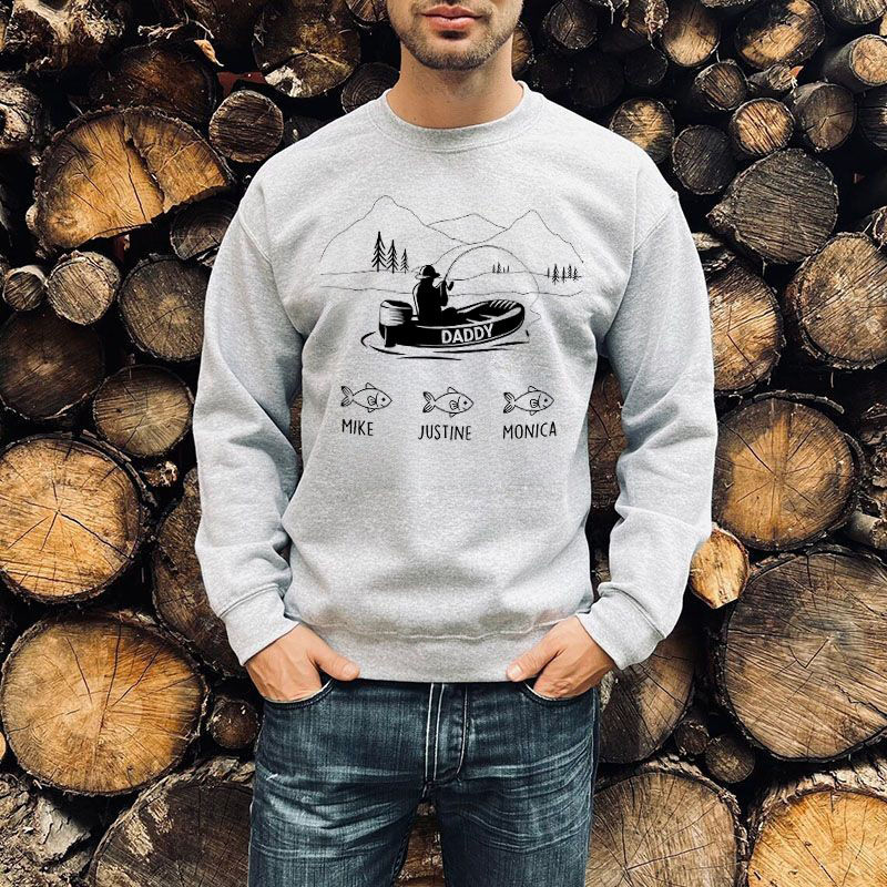 Personalized Sweatshirt Fisher Pattern with Custom Name Funny Gift for Father