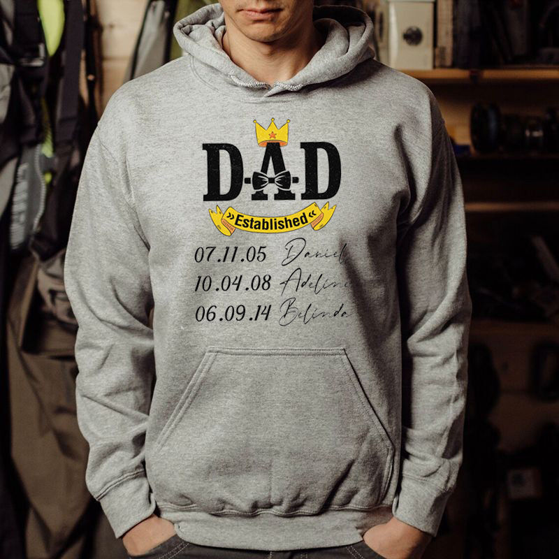 Personalized Hoodie Cartoon Crown with Custom Name And Date Father's Day Gift