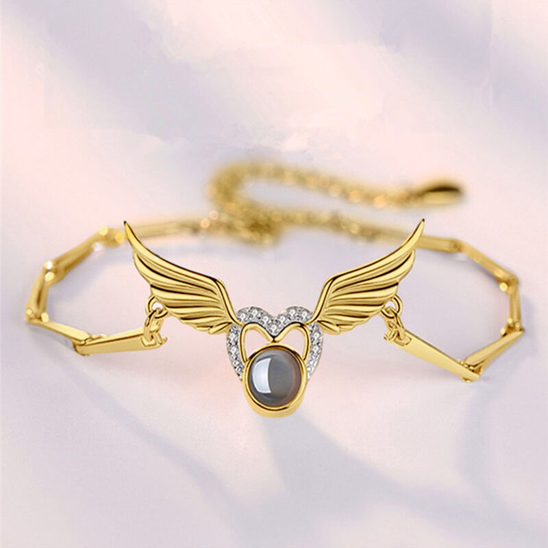 Bracelet personnalisé Ailes d'ange avec projection de photos