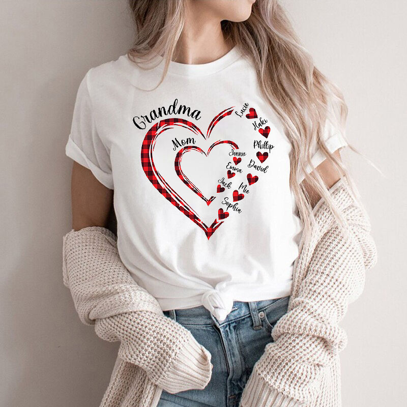 Personalized T-shirt Grandma and Mom Heart Loop Design Meaningful Gift for Mother's Day