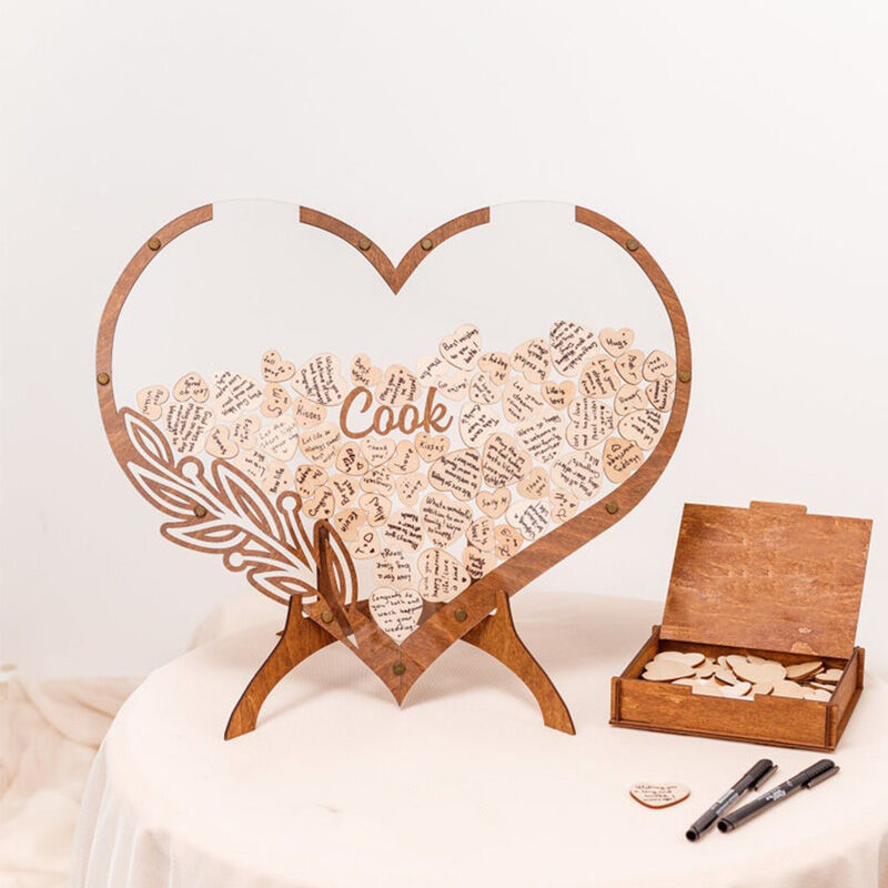 Libro de Invitados de Boda de Madera Personalizado en Forma de Corazón Regalos de Boda