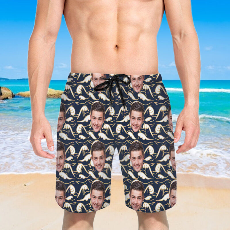 Cuadro personalizado Pantalones cortos de playa para hombre con diseño de olas Regalo simple para la familia