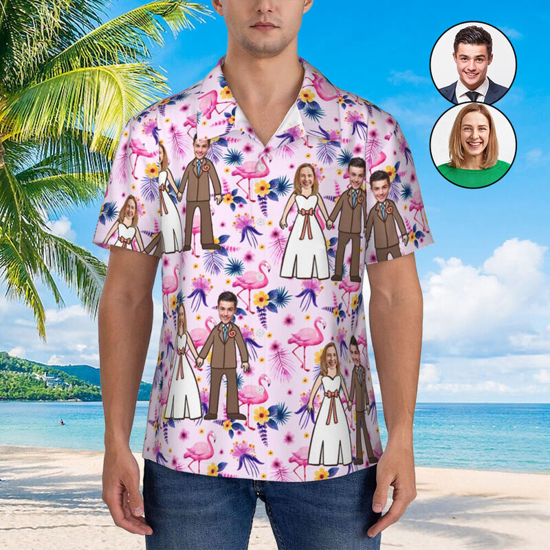 Camicie hawaiane personalizzate con foto di coppia, abiti da sposo per matrimonio in spiaggia