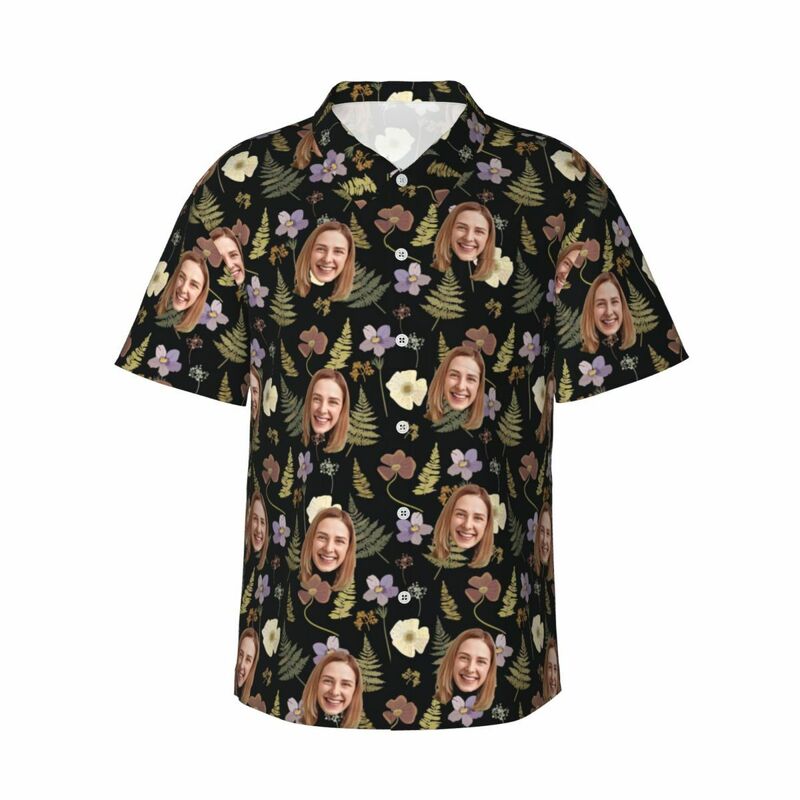 Camicia hawaiana personalizzata nera con motivo floreale per uomo