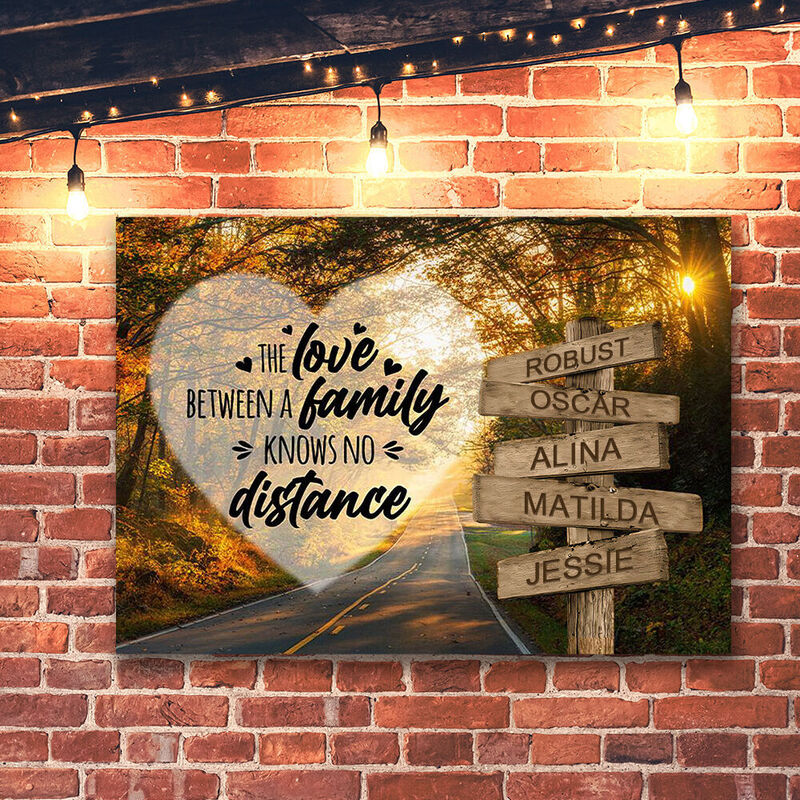 Personalized Name Canvas Wall Art Funny Gift for Family "No Distance"