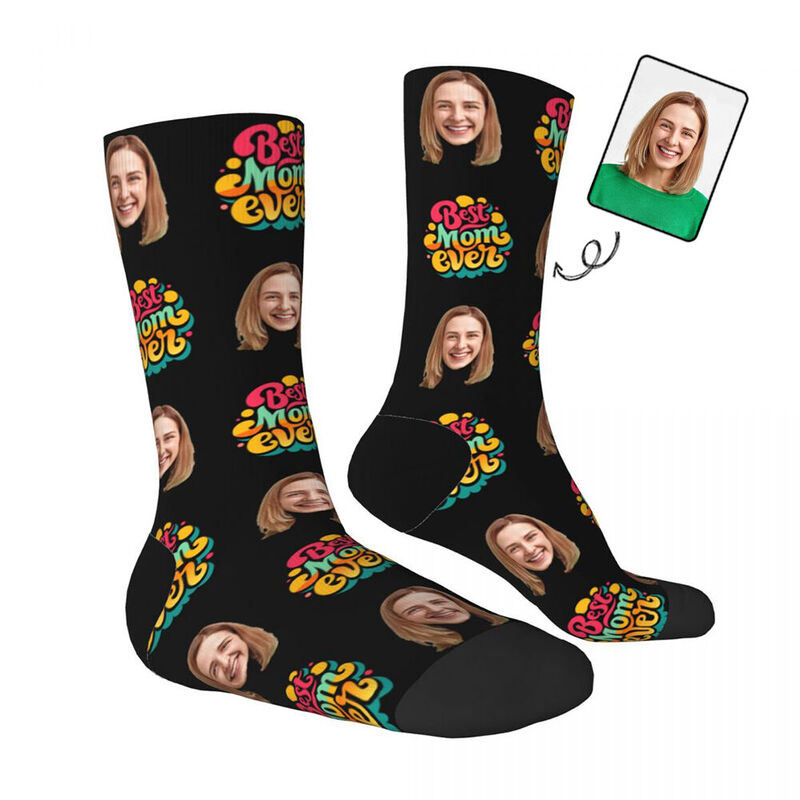 "BEST MOM EVER" Personalized Face Socks Birthday Gift for Mom