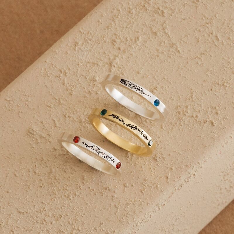 Personalized Birthstone Ring With Birthstone Simple Birthday Gift