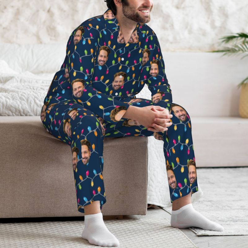 Personalisierte Pyjamas Foto benutzerdefinierte bunte Licht-Muster-Design feiert Weihnachten Geschenk für die Familie