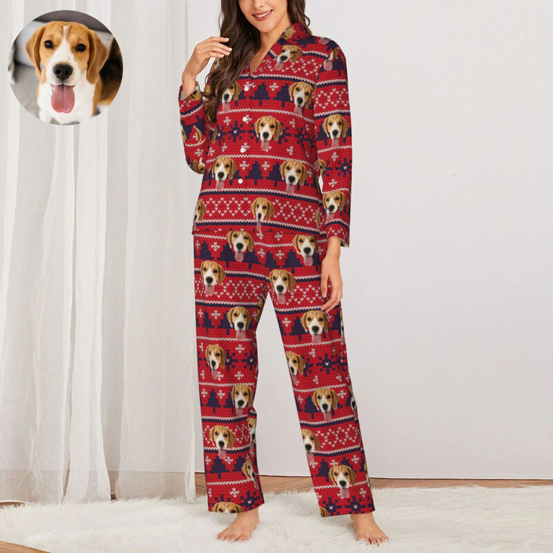 Personalized Pajamas Custom Photo Christmas Elements Red Style Pattern Design Gift for Family