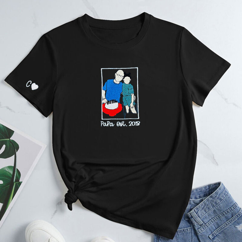 Personalized T-shirt Embroidered Custom Dad and Kids Photo Cool Design Creative Father's Day Gift