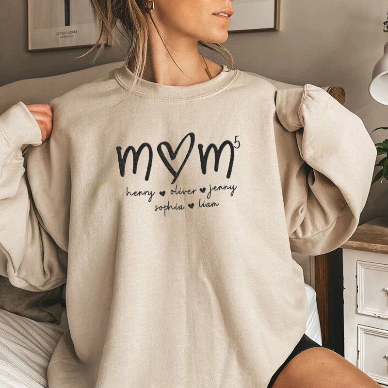 Personalized Sweatshirt Embroidered Custom Mom with Children Name Design Creative Mother's Day Gift
