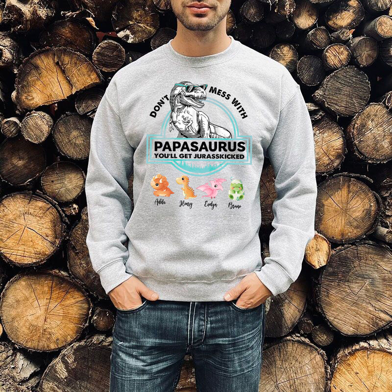 Personalized Sweatshirt Papasaurus Custom Baby Dinosaurs Pattern Design Perfect Father's Day Gift