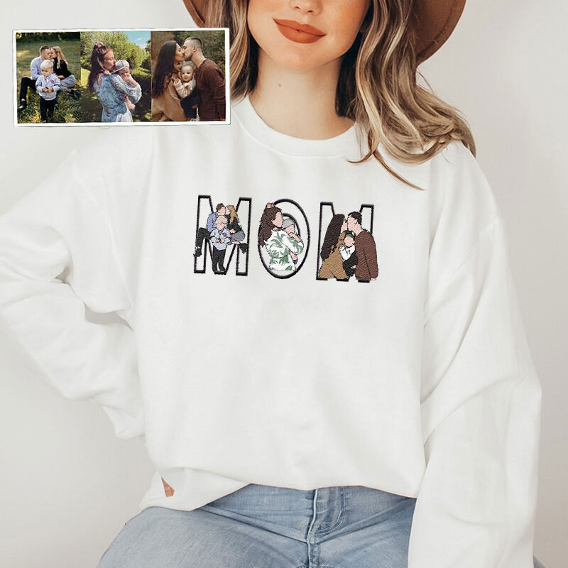 Personalized Sweatshirt Embroidered Custom Family Photos Design Attractive Gift for Mother's Day