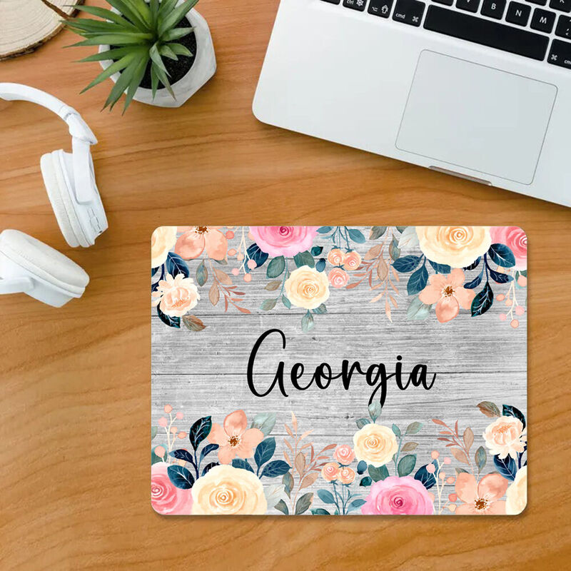 Personalized Name Mouse Pad with Flower Pattern Beautiful Gift for Her
