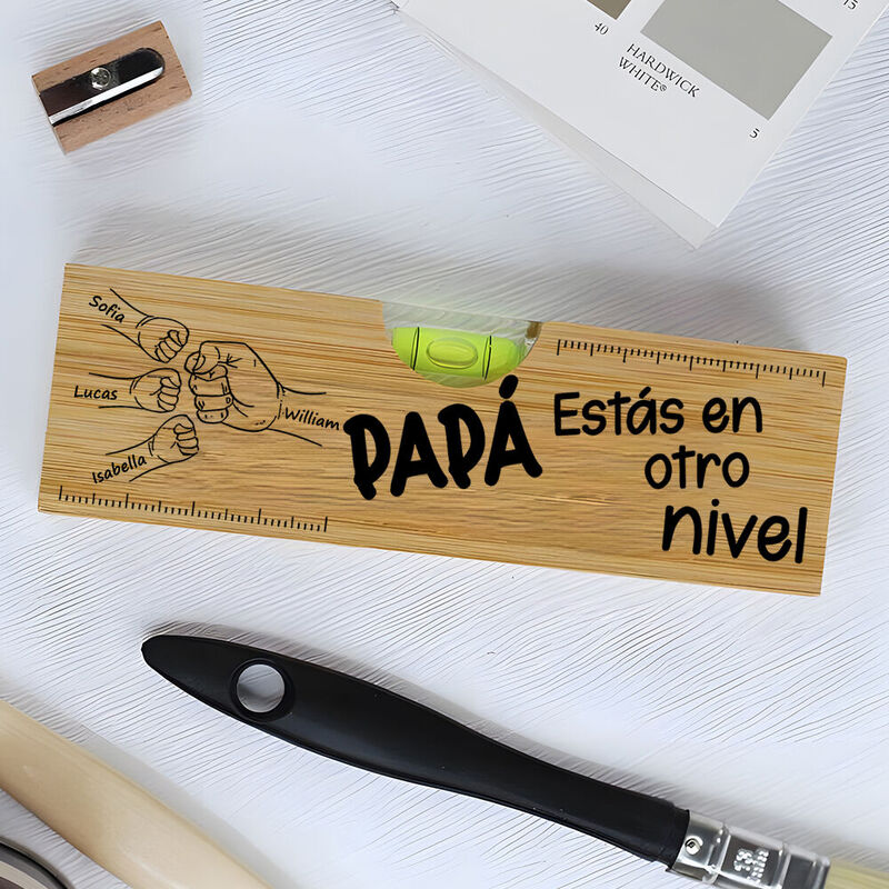Personalized Wooden Level Bottle Opener Family Multi-tool Birthday Gift for Dad