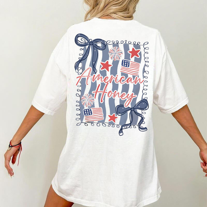 Personalized T-shirt American Honey Preppy 4th Of July Vintage Design Perfect Gift for Her
