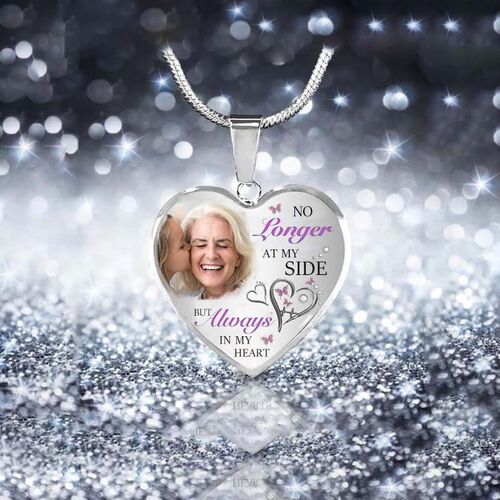 "No Longer At My Side But Always in my Heart" Custom Photo Necklace