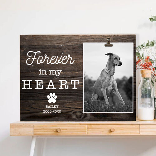 Cadre photo personnalisé pour chien Cadeau commémoratif "Pour toujours dans mon cœur"