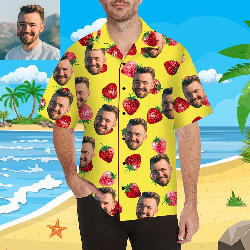 Chemise hawaïenne imprimée sur tout le corps de l'homme, personnalisée avec des fraises