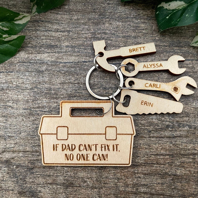 Personalized Name Keychain Wooden Toolbox Pattern Gift for Dad