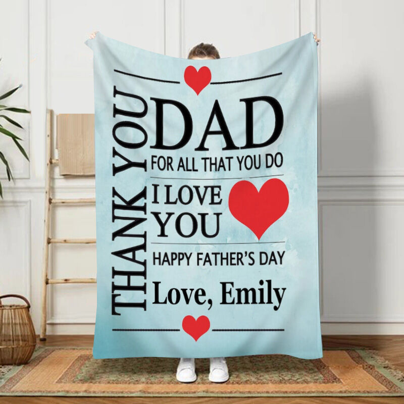 Personalized Name Blanket Minimalist Present for Dad "Happy Father's Day"